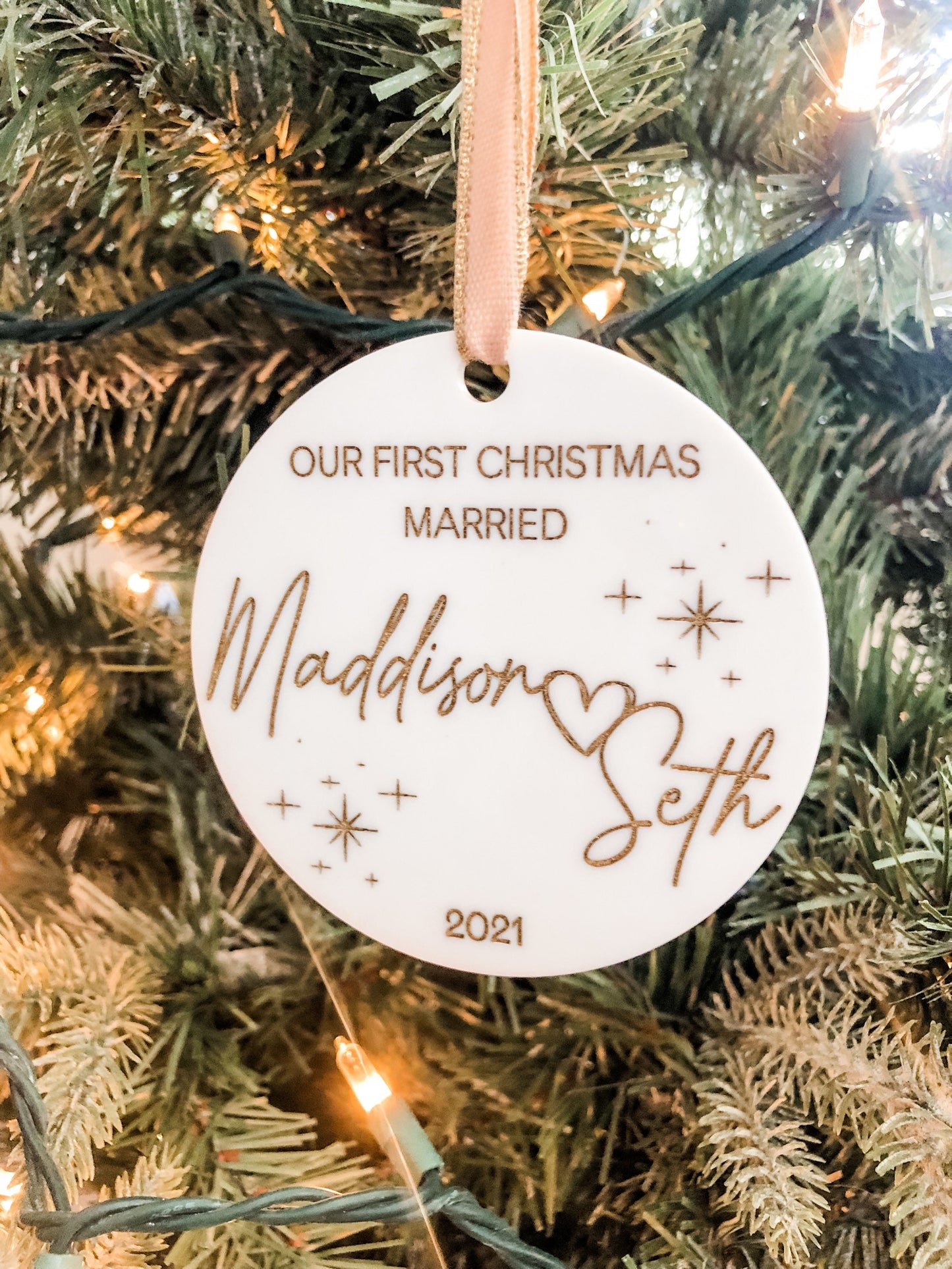 Our First Christmas Married White Acrylic Ornament - Acrylic First Christmas Married Ornament - Just Married Ornament