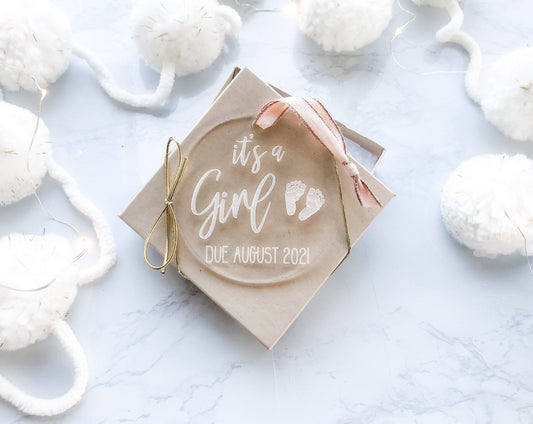 It’s A Girl Acrylic Christmas Ornament - Birth Announcement Ornament - Baby Due Ornament - Clear Acrylic Ornament