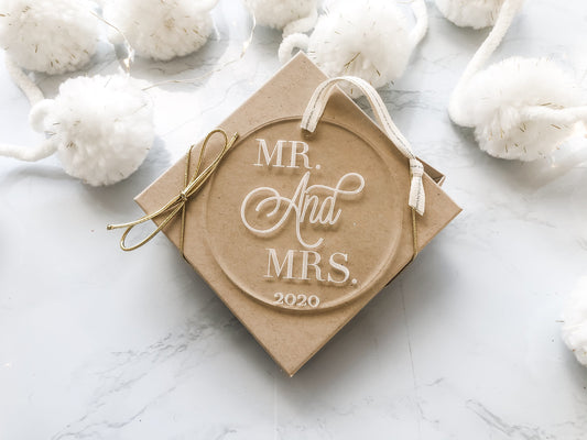 Mr & Mrs Christmas Ornament - Newlywed Acrylic Christmas Ornament - Engraved Christmas Ornament - Just Married Christmas Ornament 2020