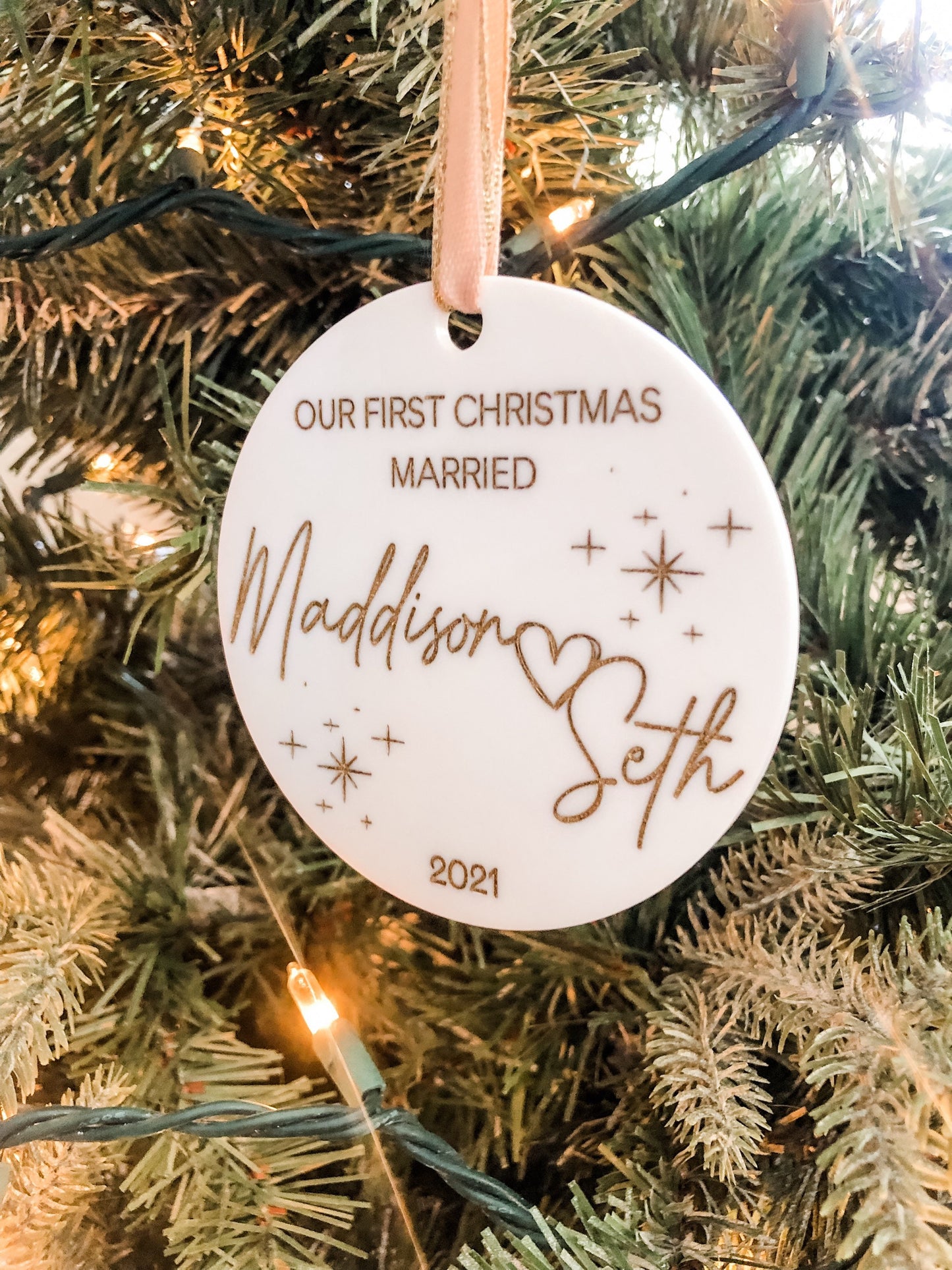 Our First Christmas Married White Acrylic Ornament - Acrylic First Christmas Married Ornament - Just Married Ornament